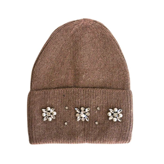 Beige Embellished Beanie