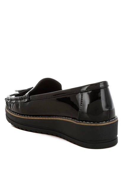 Black Tassel Detail Flatform Loafers