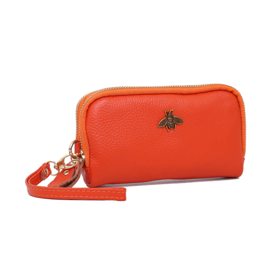 Orange Large Leather Wristlet Purse