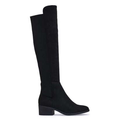 Black Suedette Stretch Back Knee Boot