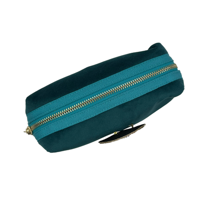 Teal make-up bag & sparkle star pin - recycled velvet