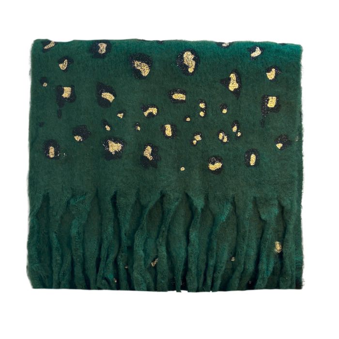 Emerald Scarf with Gold Foil Leopard Print