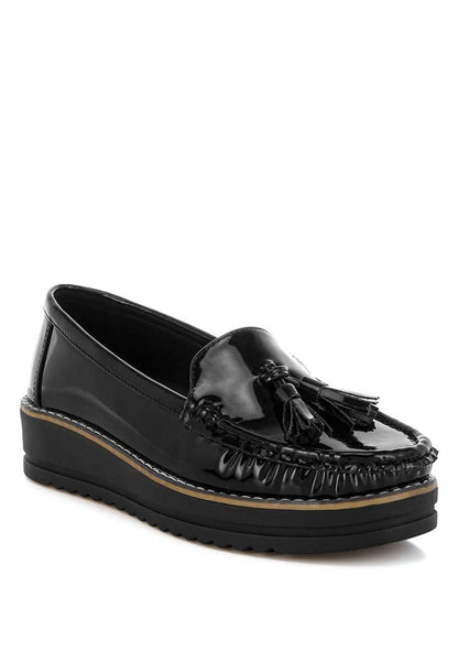 Black Tassel Detail Flatform Loafers