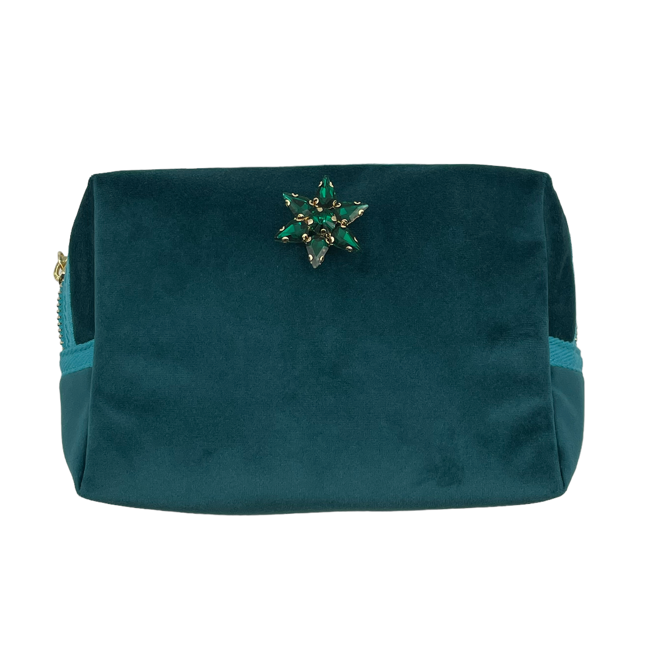 Teal make-up bag & sparkle star pin - recycled velvet