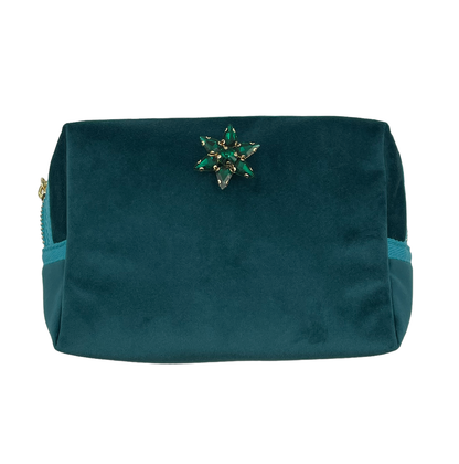 Teal make-up bag & sparkle star pin - recycled velvet