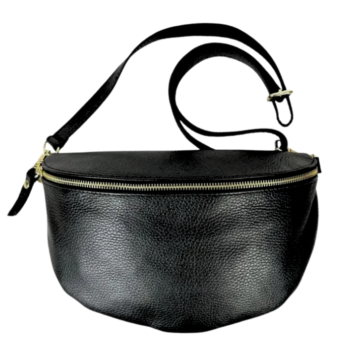 Black Large Italian Leather Cross Body Bag