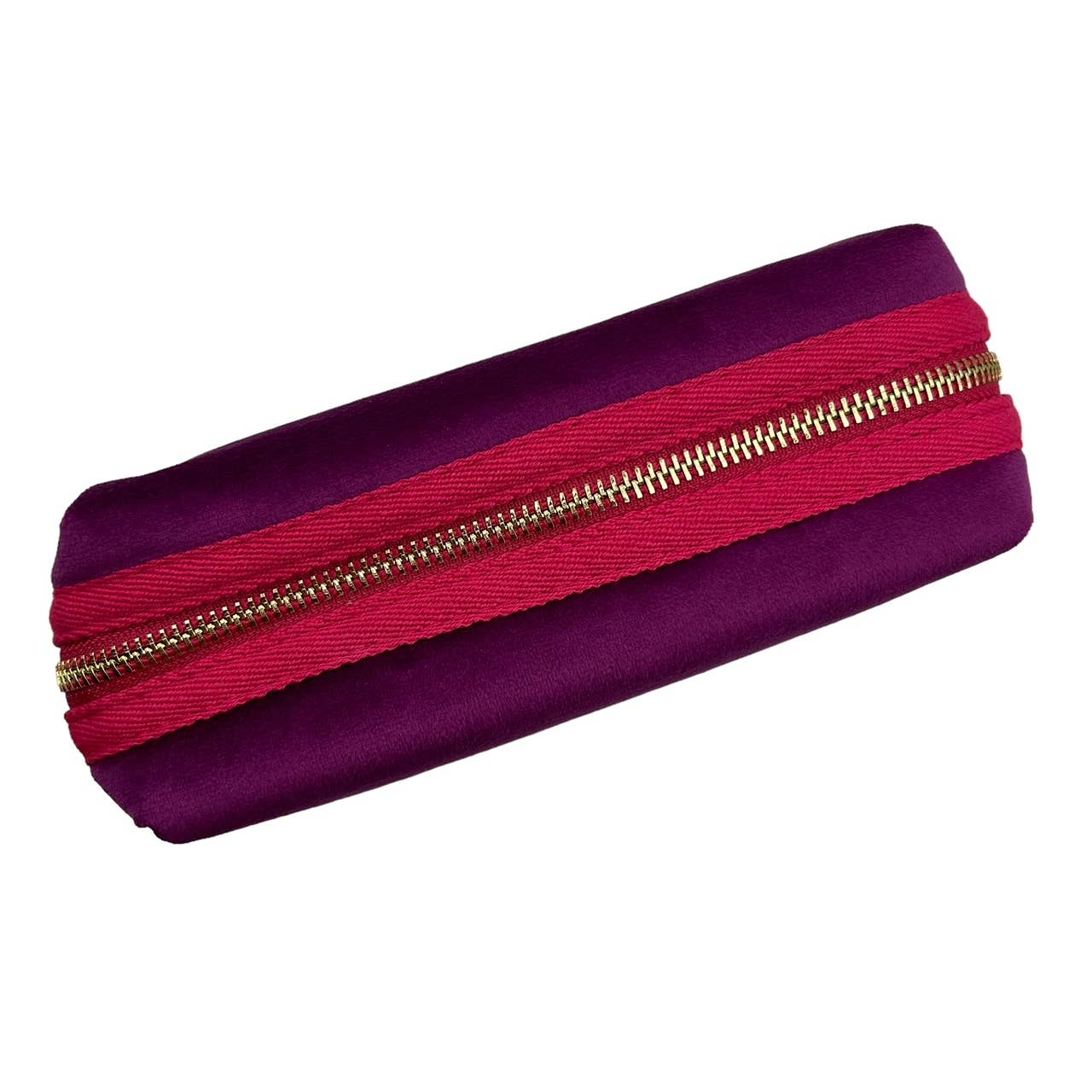 Fuchsia make-up bag & gold palm tree pin - recycled velvet