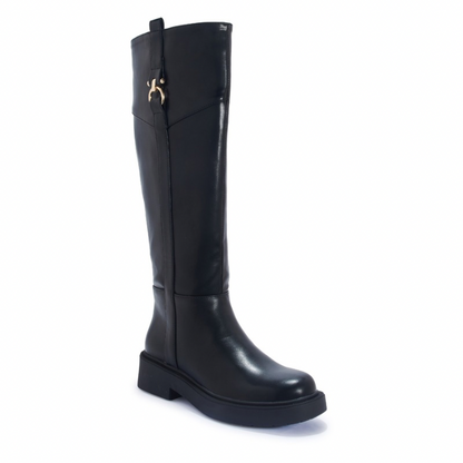 Black Knee High Boot with Gold Detail