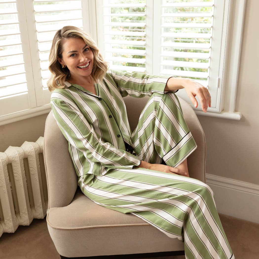 Nancy Sage Green Stripe Pyjama Set