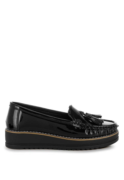 Black Tassel Detail Flatform Loafers