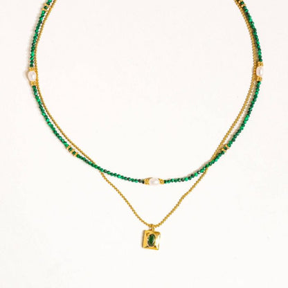 Gold Boho Green Beaded Layer Necklace