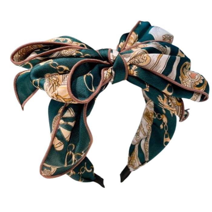 Large Bow Green Scarf Print Headband