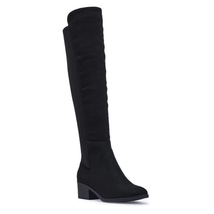 Black Suedette Stretch Back Knee Boot