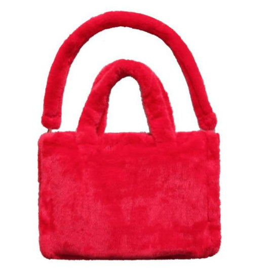 Red Faux Fur Large Bag