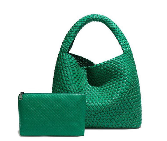 Green Weave Bag with Removable Clutch