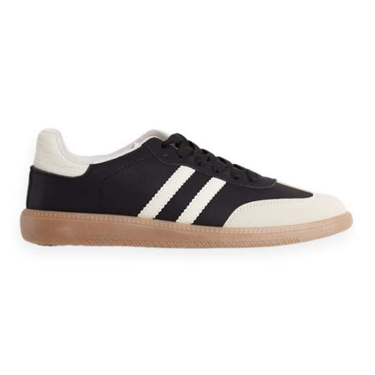 Black with Cream Stripe Lace Up Trainer