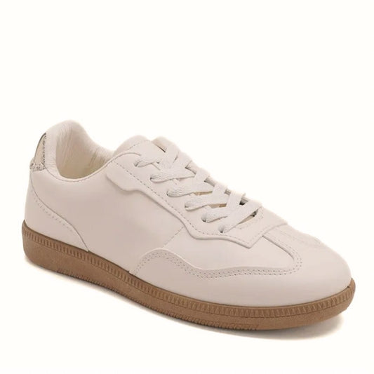 Cream Lace Up Trainer with Gold Back Tab