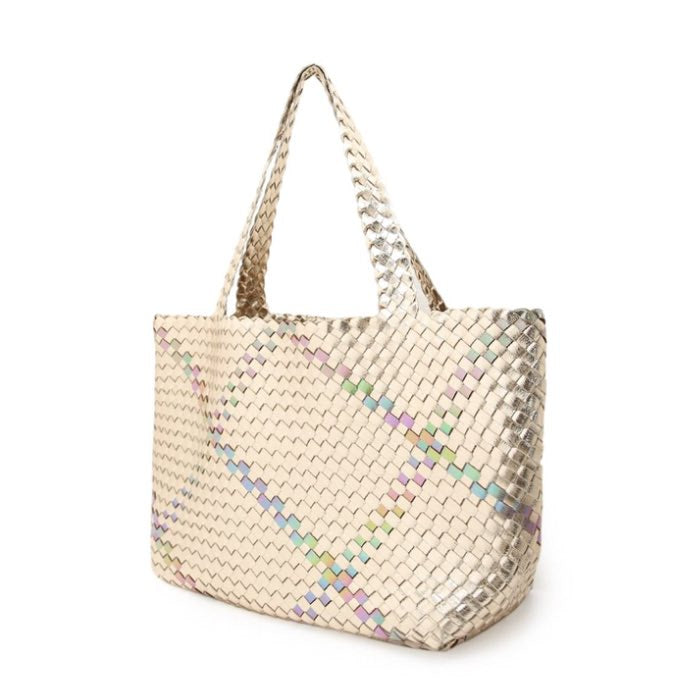 Large Gold Metallic Woven Tote with Removable Clutch Bag