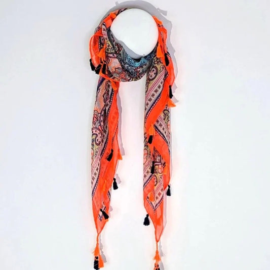 Orange tassel scarf