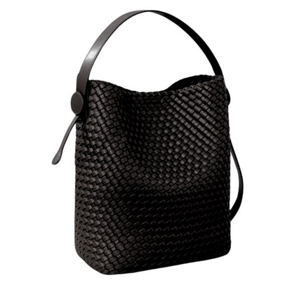 Black Woven Bucket Bag with Crossbody Strap