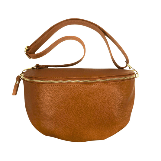 Tan Large Italian Leather Cross Body Bag