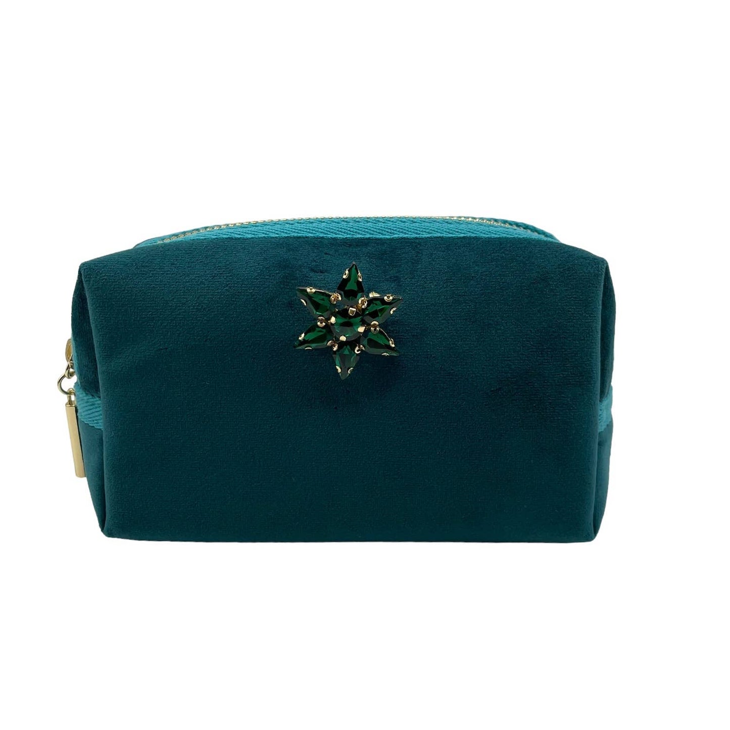 Teal make-up bag & sparkle star pin - recycled velvet