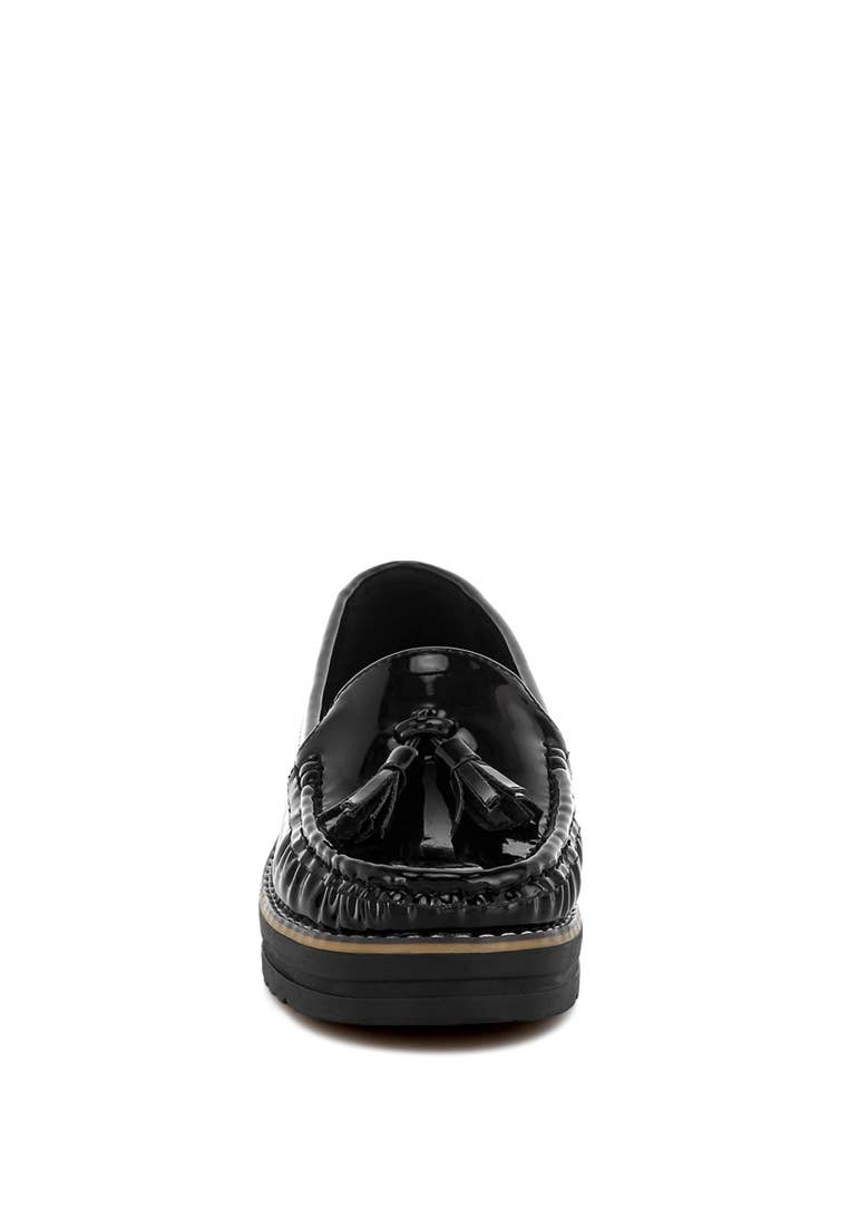 Black Tassel Detail Flatform Loafers